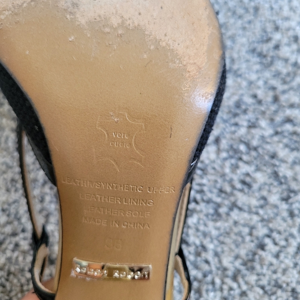 Robert Robert Black and Gold Slingback Leather  Peep Toe Heels Sz 7 US Euro 38 - Picture 7 of 10